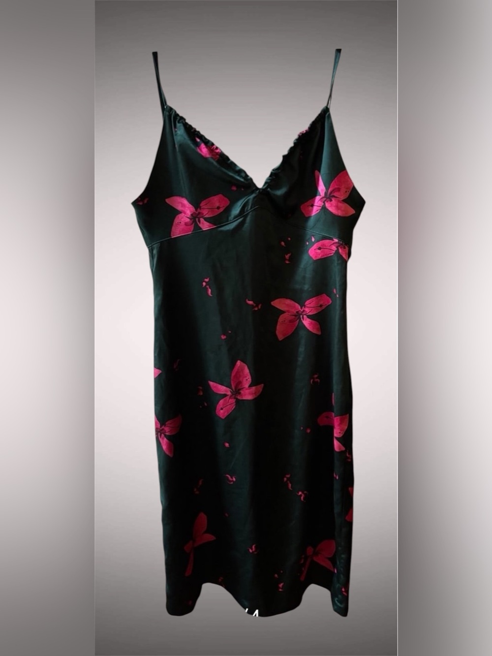 Vintage Sisley Green Dress with Fuchsia Floral Accents